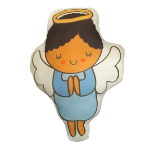 Anjo de pelúcia menino de cabelo preto