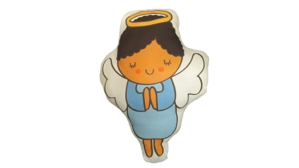 Anjo de pelúcia menino de cabelo preto